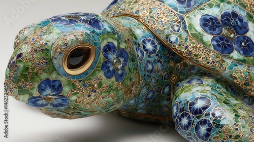 Obraz na płótnie Colorful ceramic turtle sculpture detailed with floral patterns on an isolated background. w salonie