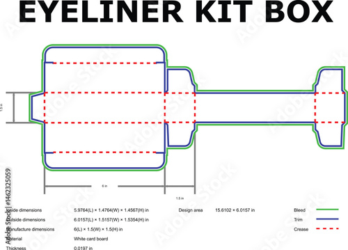 Detailed Blueprint for Eyeliner Kit Box Packaging Design Illustrating Cosmetic Product Dimensions