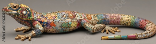 Obraz na płótnie Colorful detailed gecko illustration, vibrant patterns, white isolate background w salonie