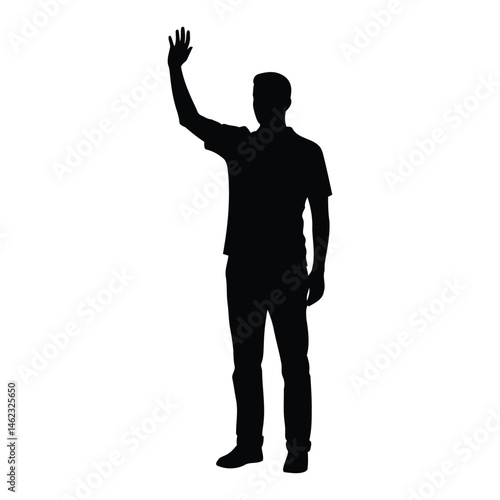 Man standing and waving with his hand Silhouette