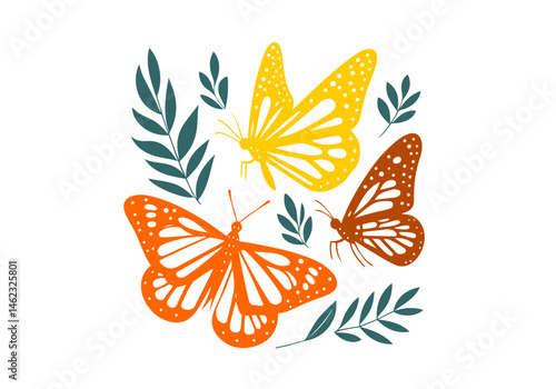 Colorful Butterfly Collection Hand Drawn Illustration Vector Isolated Composed by AZ for Books, Arts, Design and Decoration Graphic Asset