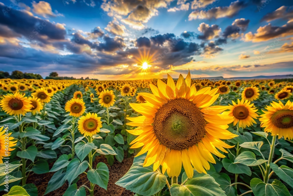 Obraz premium Panoramic View of Abundant Sunflowers and Their Seeds