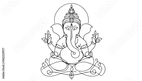 Continuous one single minimal line drawing lord gonesh