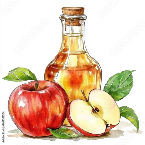 Artistic Representation of Organic Apple Cider Vinegar and Fresh Fruits.