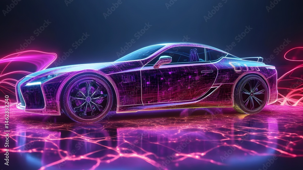 Futuristic vehicle design with vibrant digital accents. Futuristic vehicle design with vibrant digital accents.