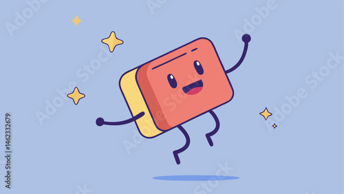 Jumping for Joy Illustrate a toaster in midjump with its legs extended and arms animatedly flailing. A flying piece of toast is above it and small sparkles or stars surround the