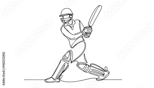 Continuous one single minimal line drawing Cricket Player