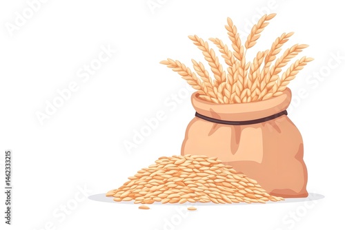 Obraz na płótnie Burlap sack of wheat with grain pile w salonie
