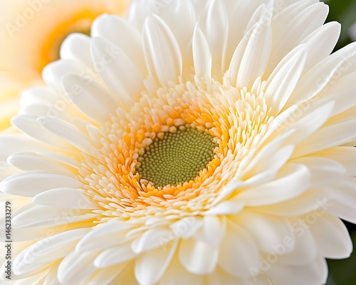 Obraz na płótnie Close-up of a creamy white daisy-like flower with a detailed, textured center w salonie