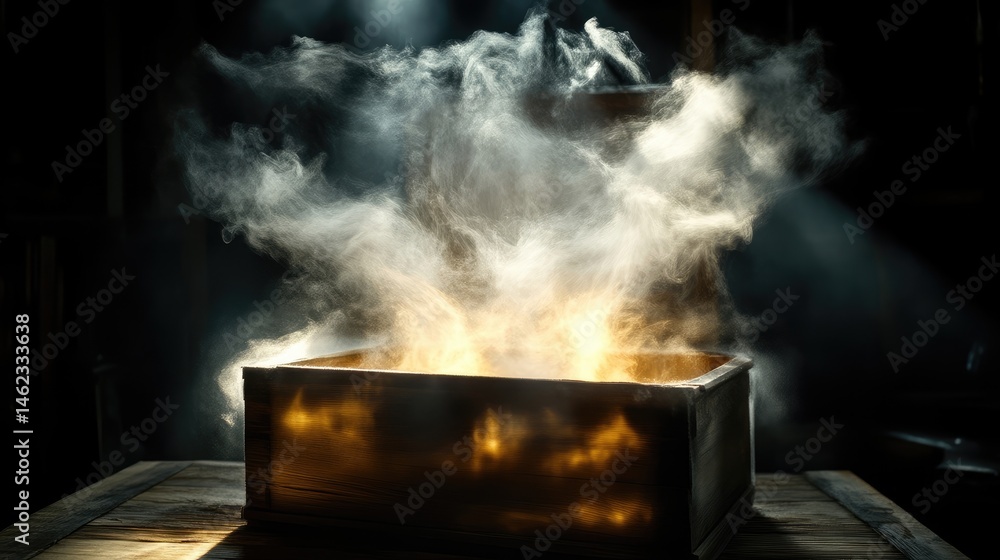 Box filled with intense heat, steaming, and smoke Box filled with intense heat, steaming, and smoke