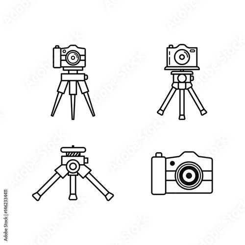 Camera and Tripod Simple Outline Illustration