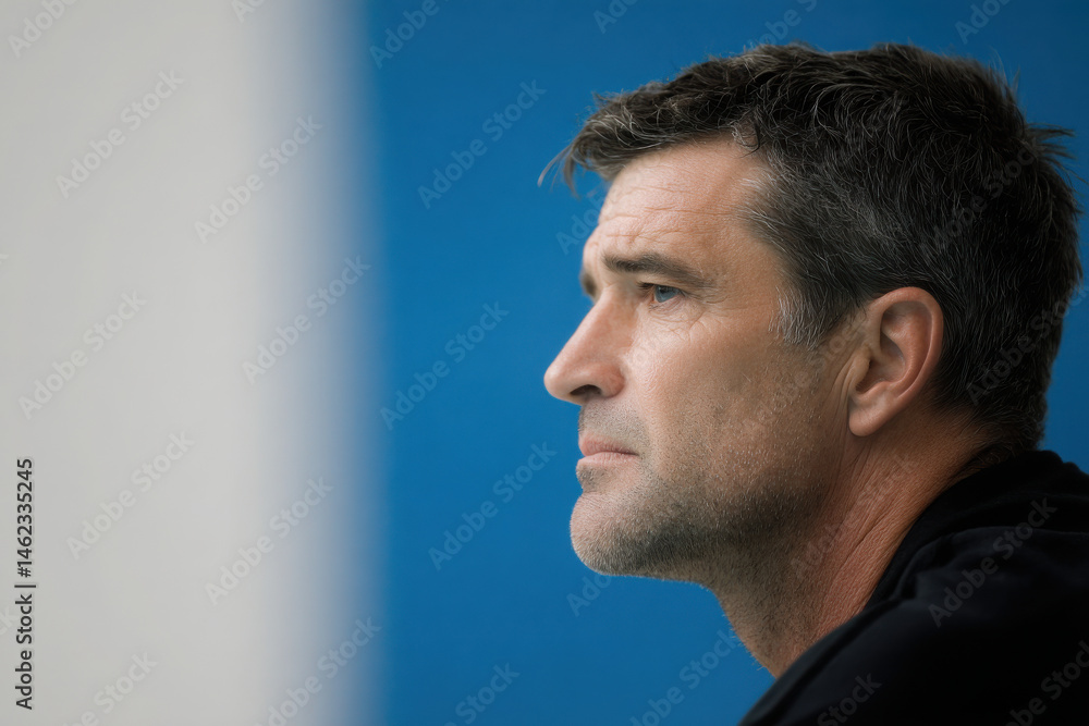 Obraz premium portrait of swimming coach positioned on left side of frame inspired emotion