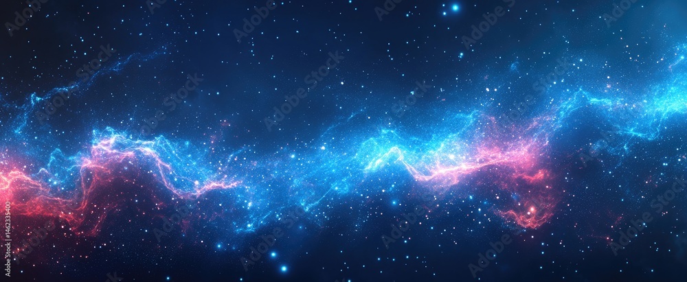 Obraz premium Cosmic Nebula in Blue and Pink Shimmers Across a Starry Expanse in the Vast Depths of Outer Space