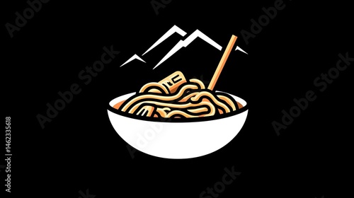 Mountain-view noodle bowl with chopsticks