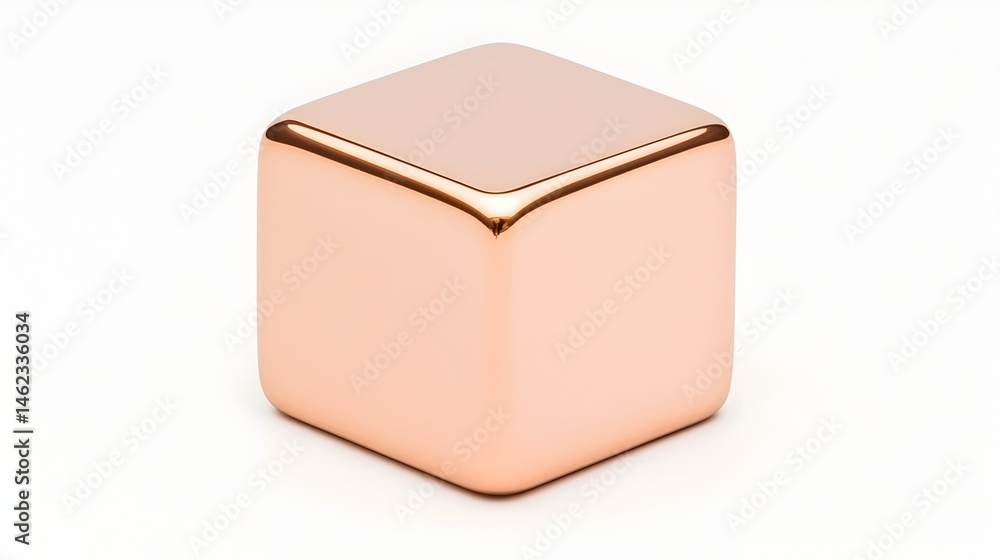 Polished rose gold cube, smooth surface, subtle highlights