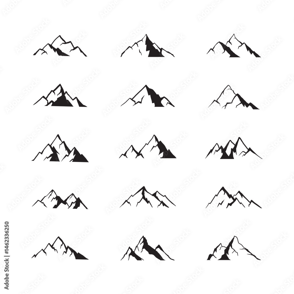 Fototapeta premium Set of Simple Mountain Silhouettes