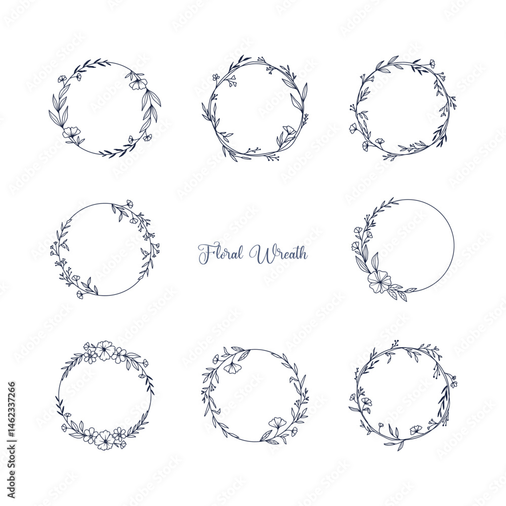 Fototapeta premium Elegant Botanical Wreath Frame Hand Drawn Line Art Illustration
