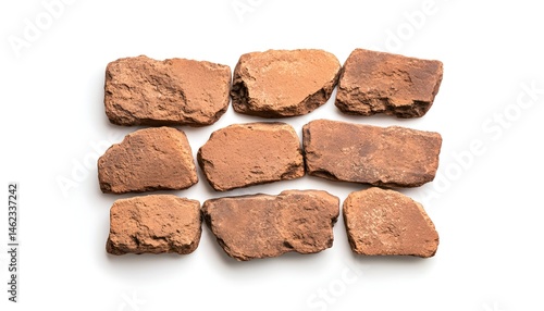 Obraz na płótnie Ten reddish-brown, rough-hewn stone tiles arranged in three rows w salonie