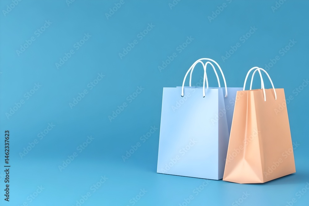 Two pastel-colored shopping bags on a blue background