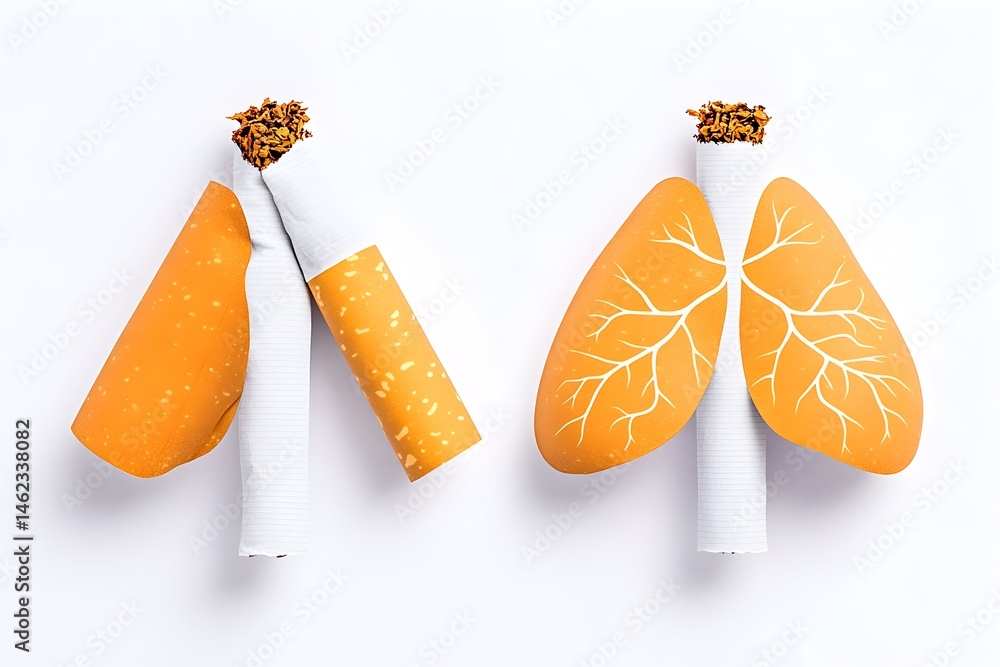 A broken cigarette contrasts with one forming lungs, illustrating smoking's impact on respiratory health
