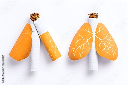 Obraz na płótnie A broken cigarette contrasts with one forming lungs, illustrating smoking's impact on respiratory health w salonie