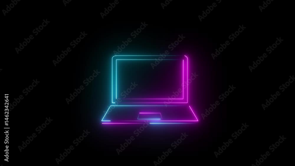 Neon laptop line icon. digital and futuristic technology concept . on black background.. Neon laptop line icon. digital and futuristic technology concept . on black background..