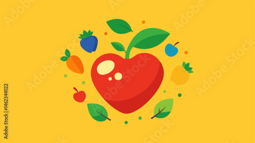 Healthy Heart An illustration of a stylized heart surrounded by vibrant fruits and vegetables symbolizing a healthy diet for heart disease prevention.