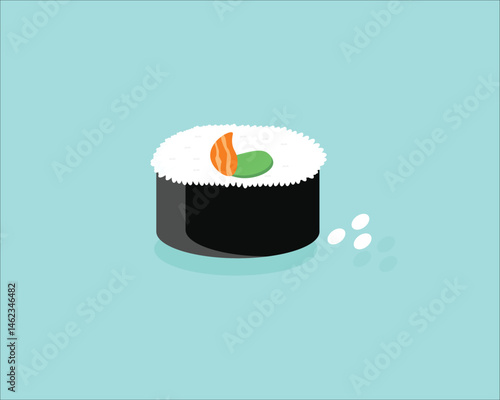 Salmon sushi and rice on a blue background