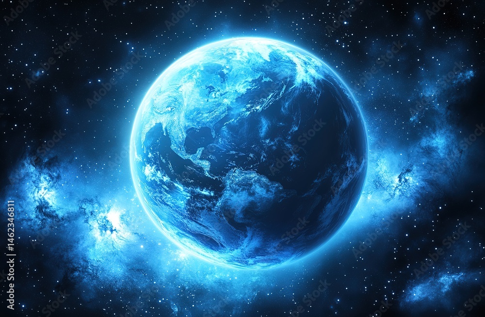 Blue Illuminated Earth In Space Blue Illuminated Earth In Space