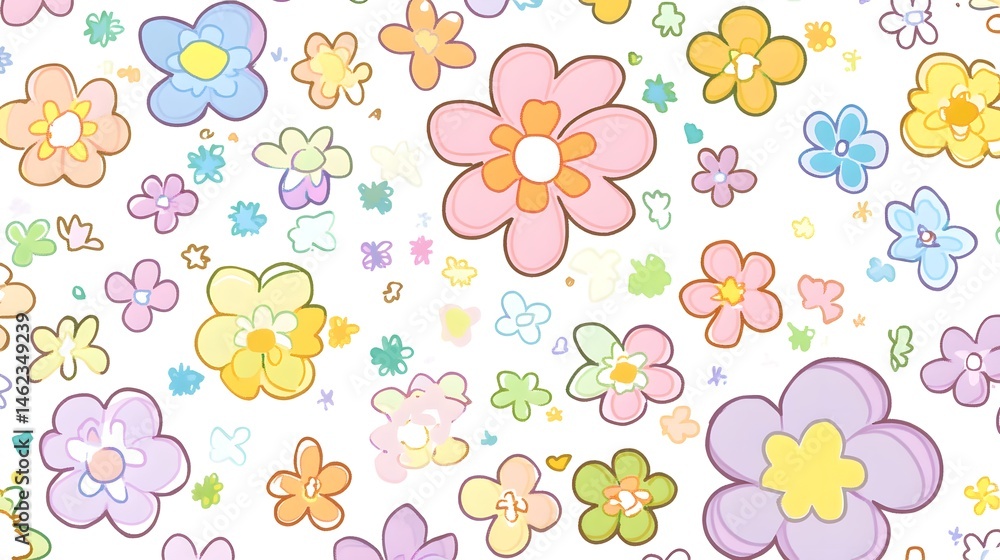 Colorful flower design pattern on a white background. Colorful flower design pattern on a white background.