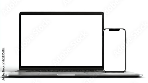Obraz na płótnie Laptop and smartphone mockup on white isolated background. w salonie
