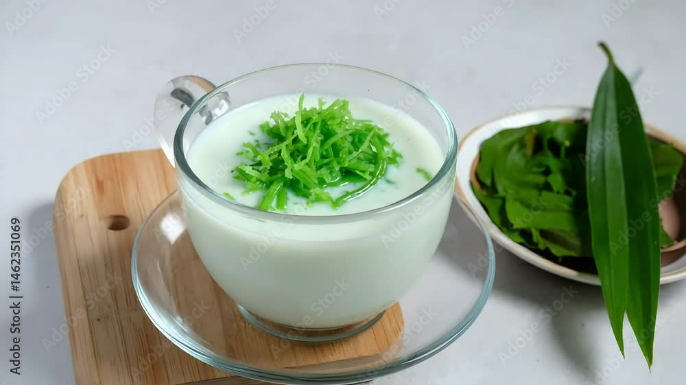 Refreshing Pandan Milk Drink in Glass Cup Refreshing Pandan Milk Drink in Glass Cup