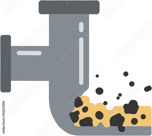 Clogged drain pipe with debris illustration  