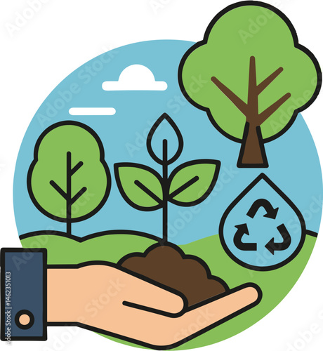 Hand planting a sapling for nature conservation and ecology  