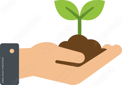 Hand holding a seedling representing ecology and saving nature  