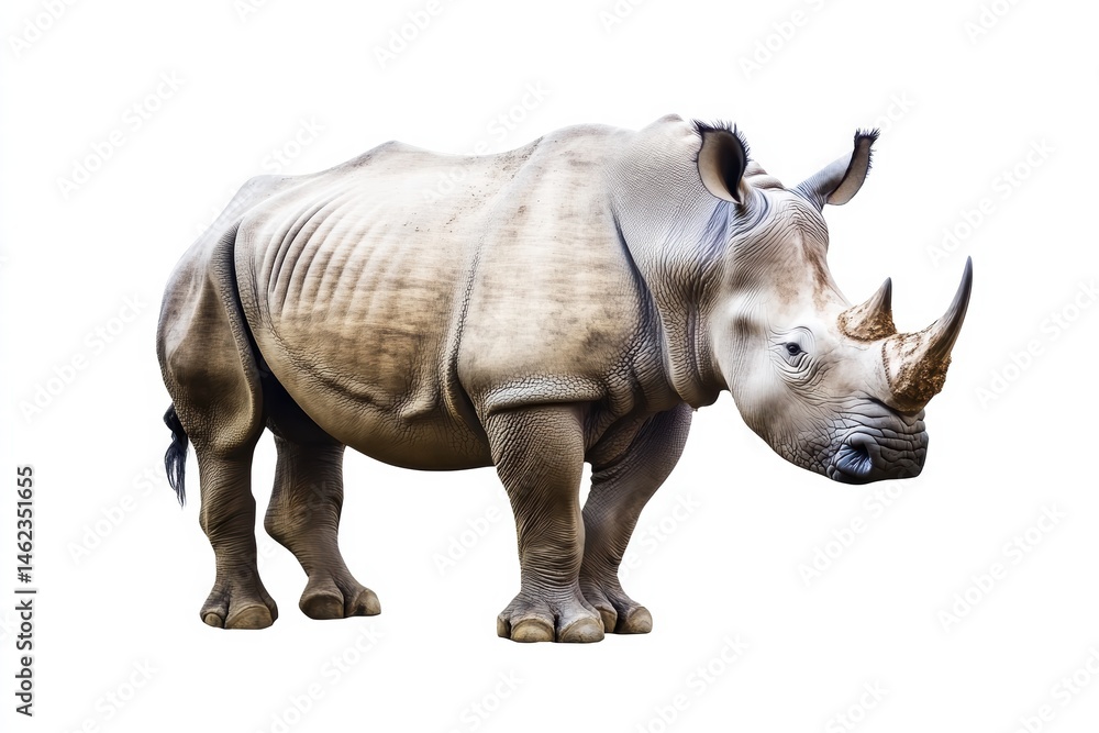 Fototapeta premium a rhinoceros isolated on a white background, ultra-realistic, real photo