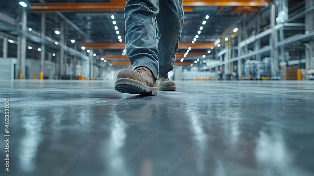 Fototapeta premium Person Walking in an Industrial Facility