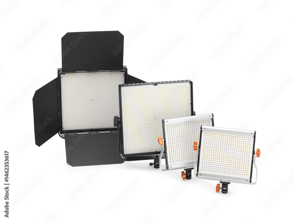 Obraz premium Professional lighting equipment. LED lamps isolated on white