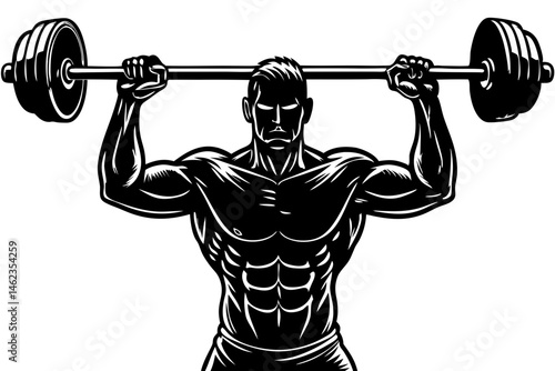 Silhouette of a weightlifter lifting barbell overhead for sport and fitness, weightlifting, fitness, sport, silhouette, barbell, man, exercise, workout, gym, strength, training, athlete, strong, power
