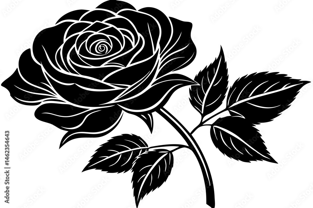 Elegant single rose silhouette design fully bloomed flower featuring floral elements, rose, silhouette, flower, floral, vector, design, blossom, bloom, petal, botanical, elegant, single, plant, nature Elegant single rose silhouette design fully bloomed flower featuring floral elements, rose, silhouette, flower, floral, vector, design, blossom, bloom, petal, botanical, elegant, single, plant, nature