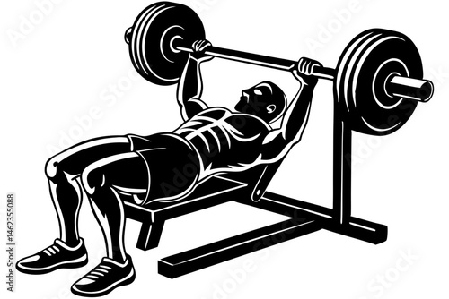 Silhouette of a man bench pressing on a white transparent background, bench press, fitness, silhouette, gym, man, weightlifting, training, exercise, barbell, sport, bodybuilder, workout, strength