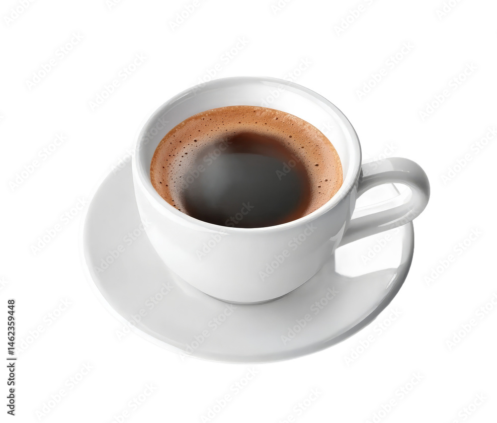 A steaming cup of dark coffee served in a white ceramic mug on a clean saucer, placed on a minimalistic table with soft lighting enhancing the warm ambiance of a cozy café A steaming cup of dark coffee served in a white ceramic mug on a clean saucer, placed on a minimalistic table with soft lighting enhancing the warm ambiance of a cozy café
