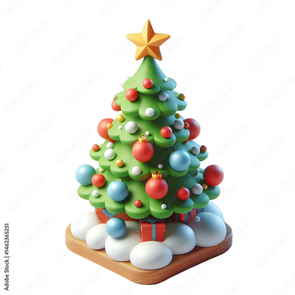 3D CUTE christmas tree with balls In bright colors style illustration isolated on white background 3D CUTE christmas tree with balls In bright colors style illustration isolated on white background