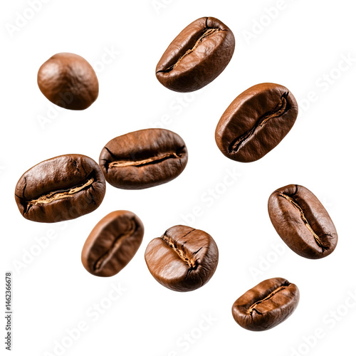 Roasted coffee beans, scattered