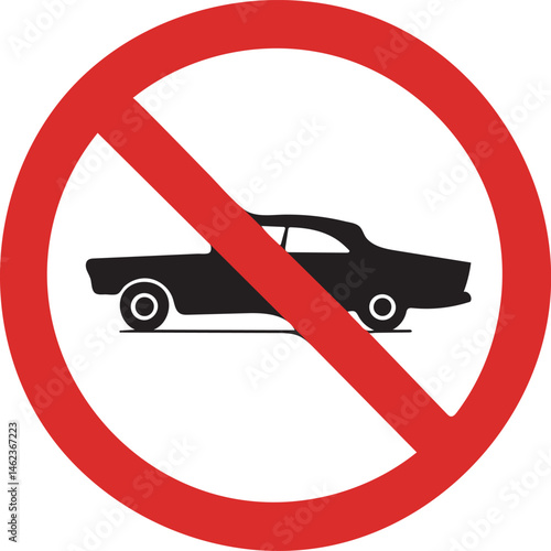 No Cars Allowed Prohibition Sign Vector Illustration