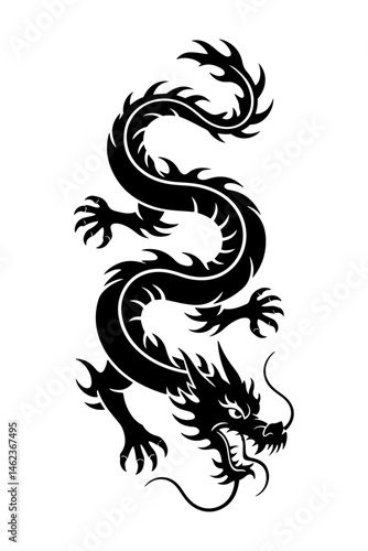 Wallpaper Mural A vector silhouette of a Chinese mythical dragon tribal tattoo, isolated on a white background. Torontodigital.ca