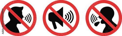  Silence and Quiet Zone Prohibition Signs Vector Illustration
