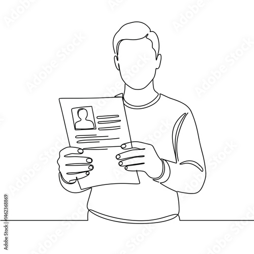 Person holding resume in minimalist line art style  