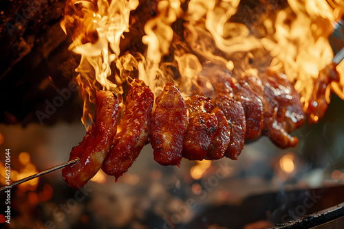 Freshly Grilled Pork and Sausages, Outdoor Barbecue Feast