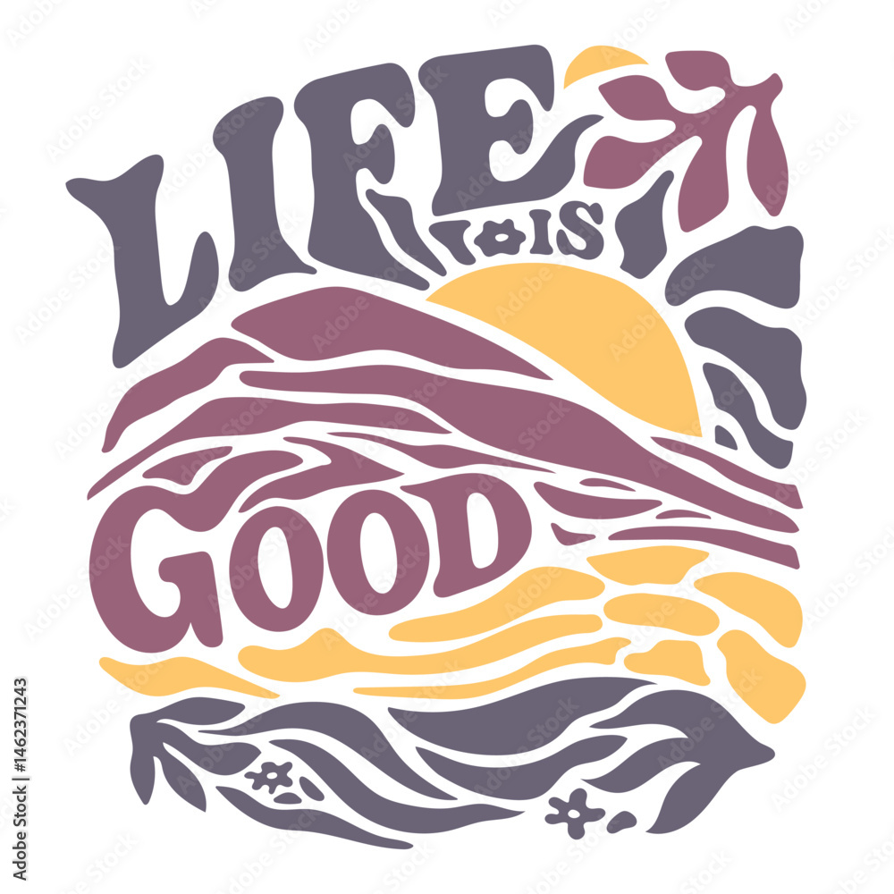 Naklejka premium Mountain sunset life is good slogan vector for print design